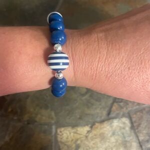 Blue Beaded Bracelet with Striped Accent